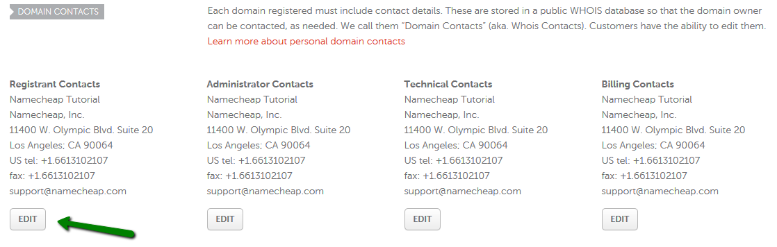 Namecheap change your contact info