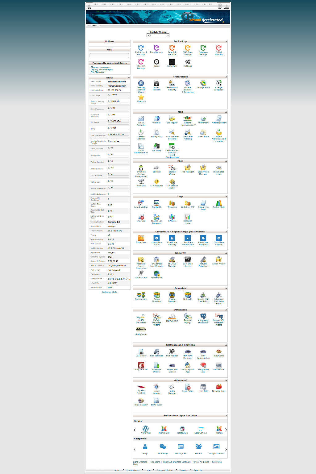 cPanel x3 interface