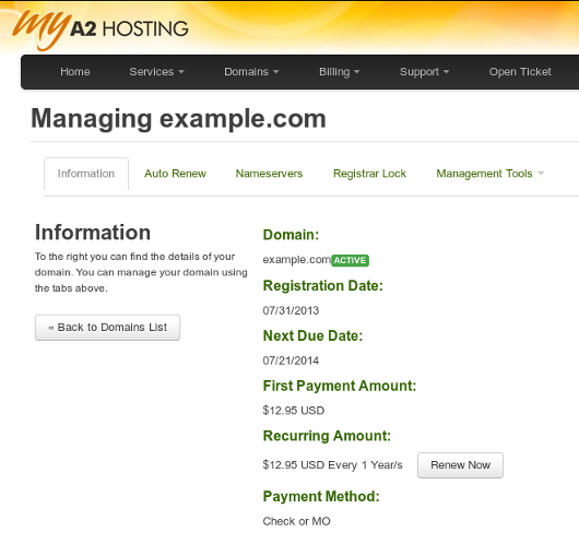 A2 Hosting Domain Management