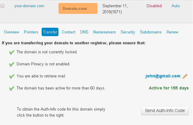 Domain.com Send Authorization Code