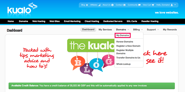 Kualo My Domains Section Overview